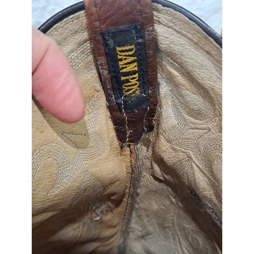 Dan Post Mens Brown Leather Western Cowboy Boots  Embroidered Scalloped Toe 9D - Picture 10 of 13